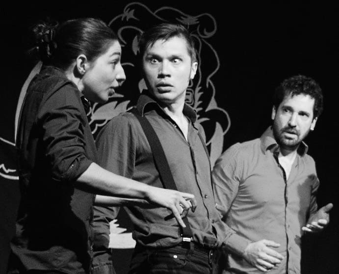 Some improv emotions during an Improfessionals show (Elena Michielin, Caspar Schjelbred and Florian Bartsch).